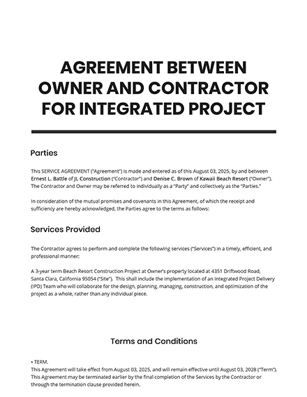 agreement owner template operator lease contractor integrated delivery between project