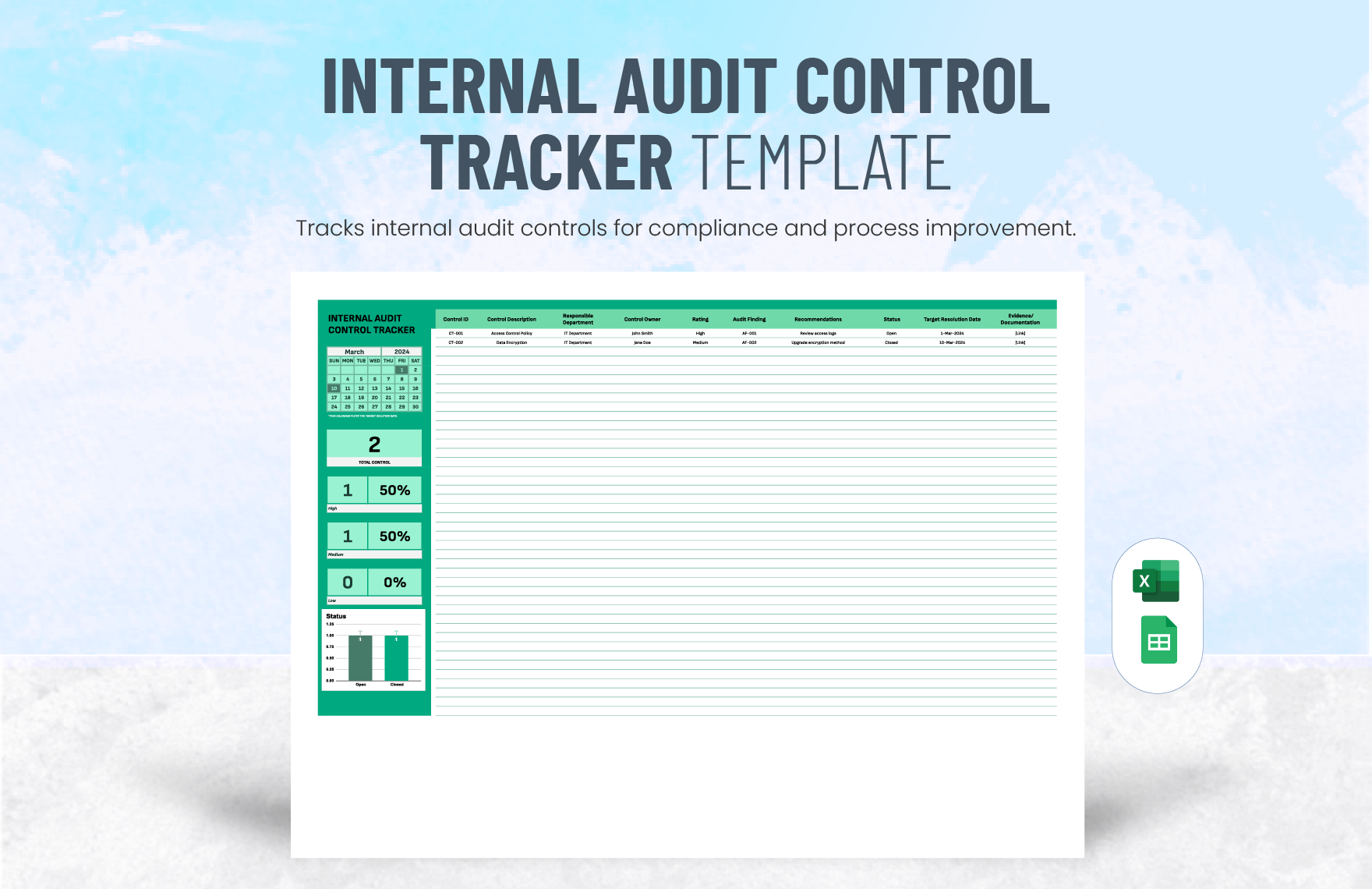 Internal Audit Control Tracker Template in Excel, Google Sheets