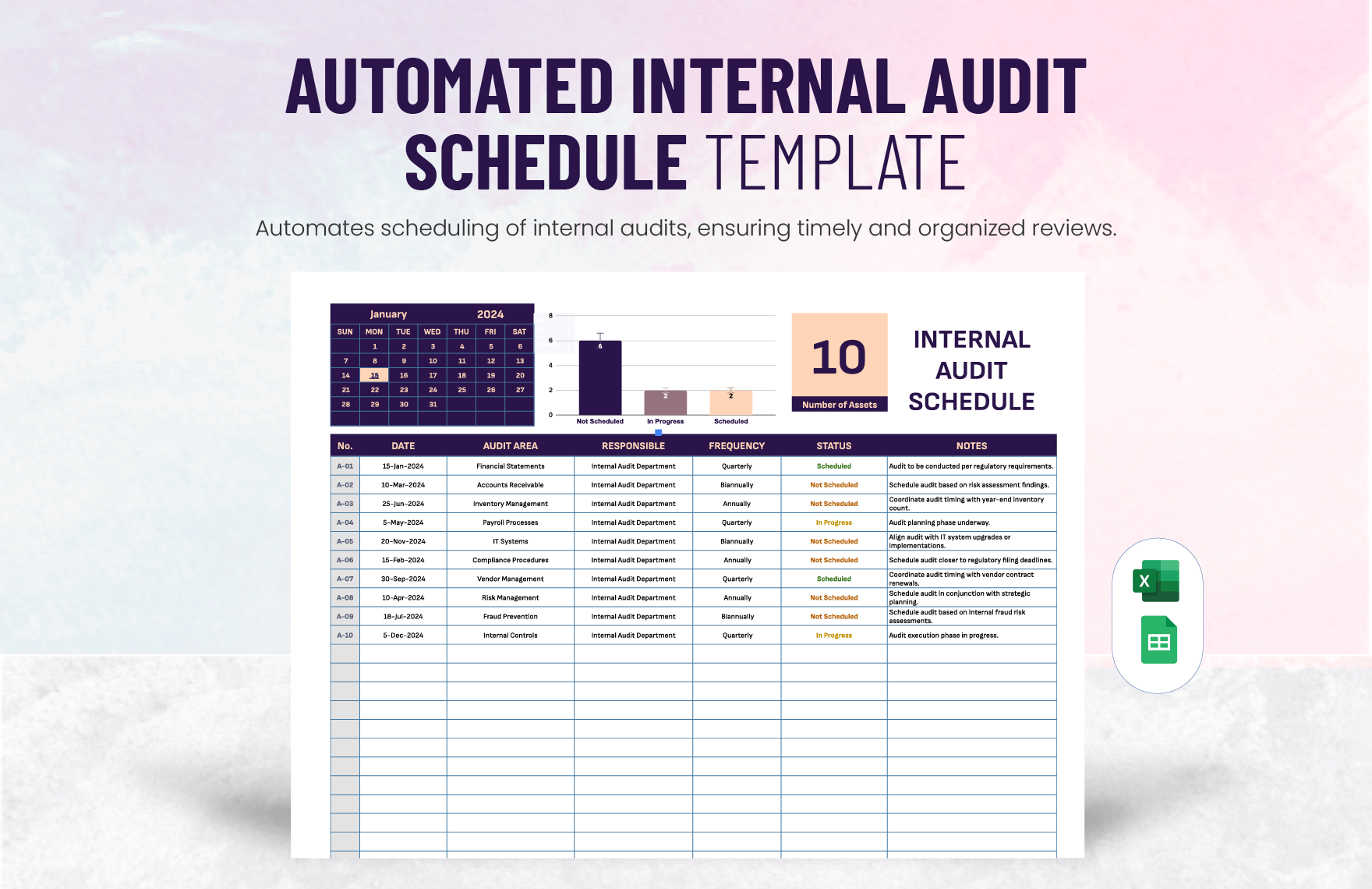 Automated Internal Audit Schedule Template in Excel, Google Sheets