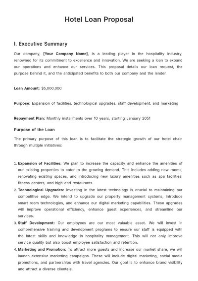 Free Hotel Loan Proposal Template to Edit Online