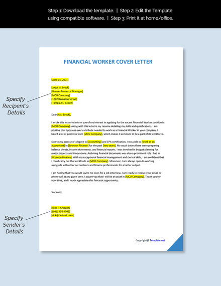 Financial Worker Cover Letter Template