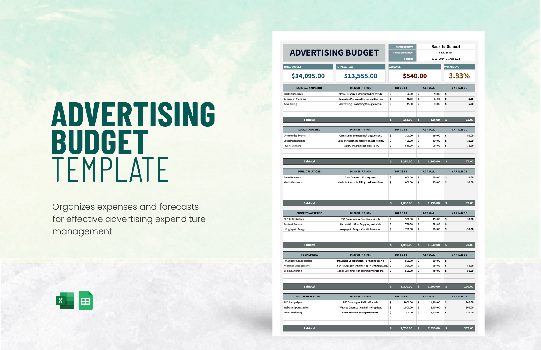 Advertising Budget Template in Excel, Google Sheets