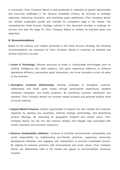 Free Hotel Account Strategy Template to Edit Online