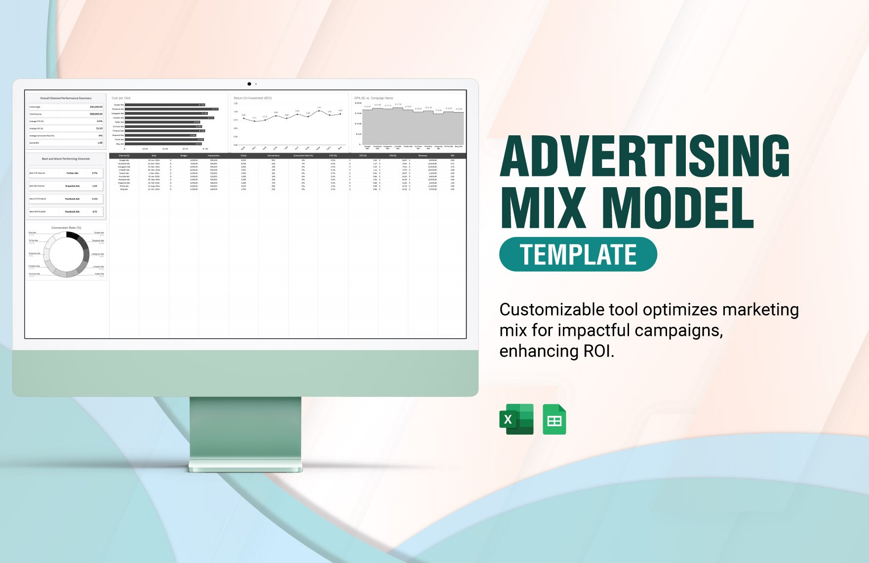 Advertising Mix Model Template in Excel, Google Sheets