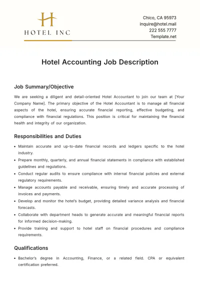 Free Hotel Accounting Job Description Template to Edit Online