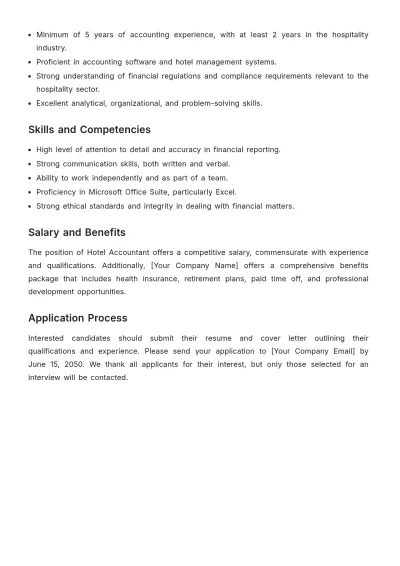 Free Hotel Accounting Job Description Template to Edit Online