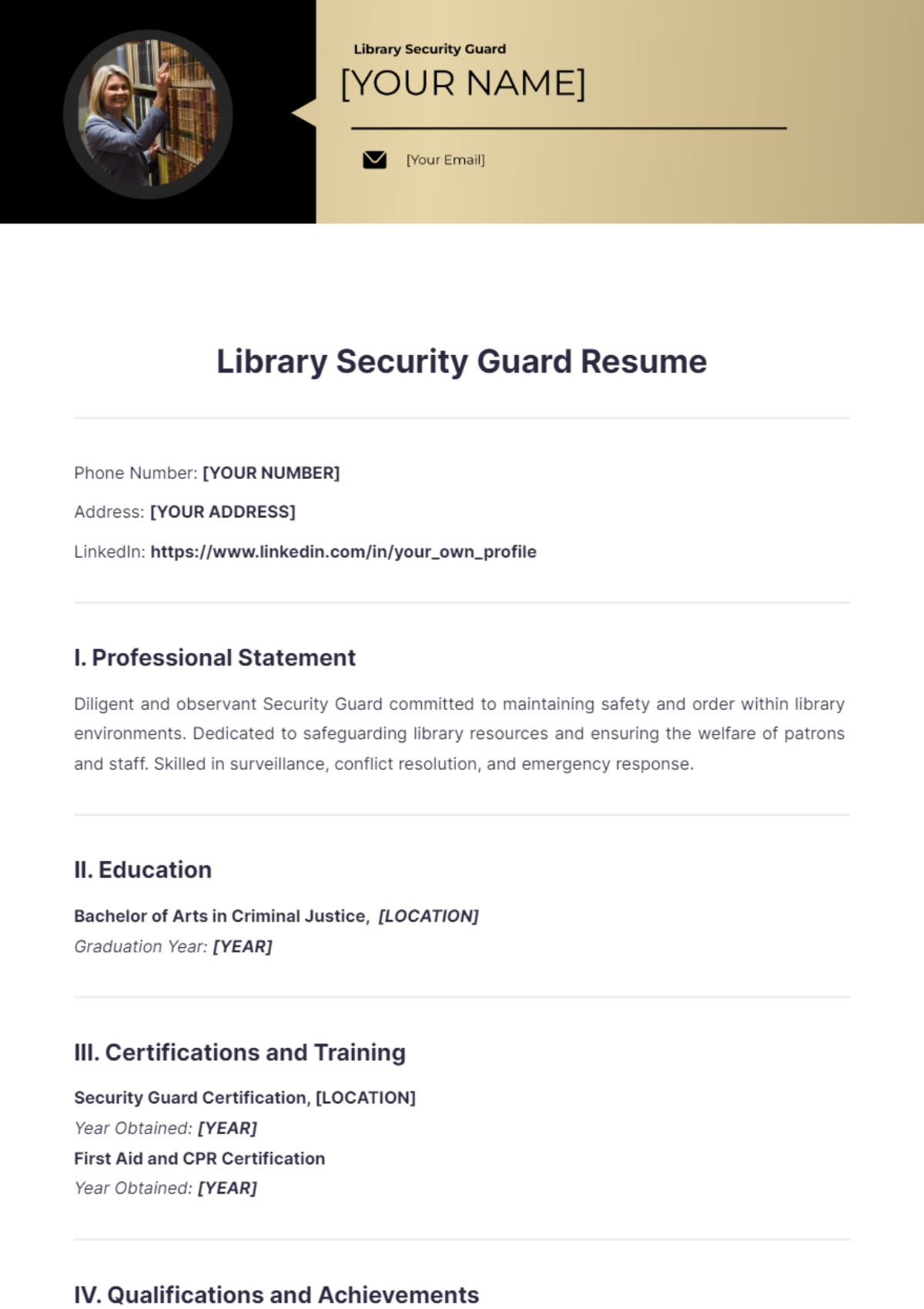 Library Security Guard Resume - Edit Online & Download