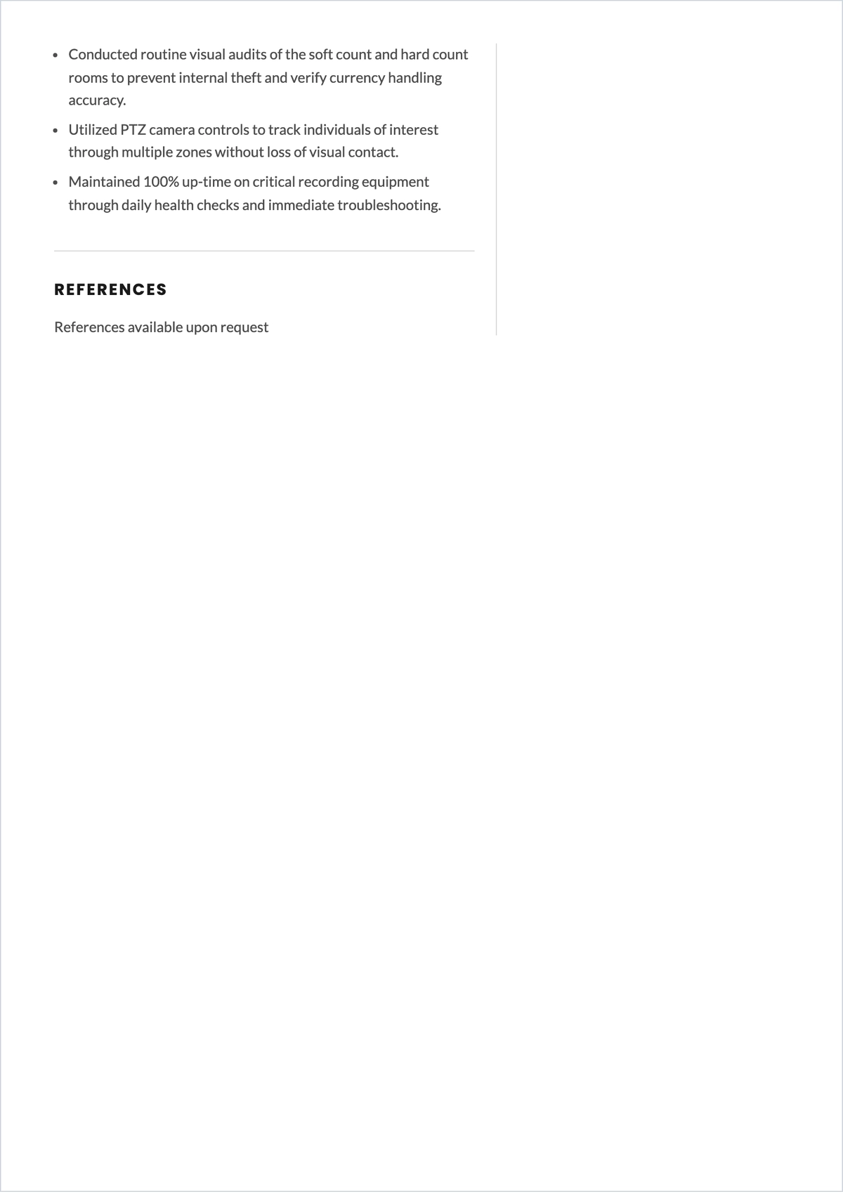 Free Surveillance Security Guard ATS Resume Template