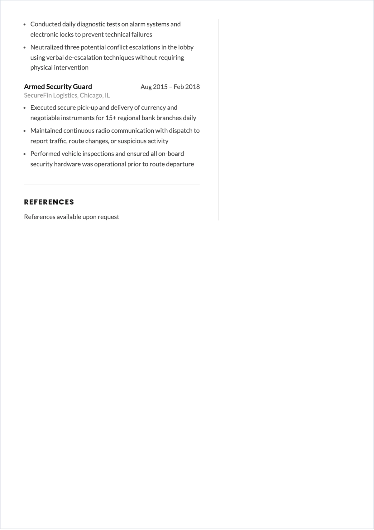 Free Bank Security Guard ATS Resume Template, AI Resume Builder