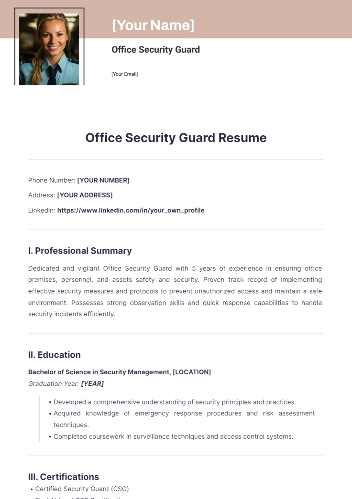 Office Security Guard Resume - Edit Online & Download