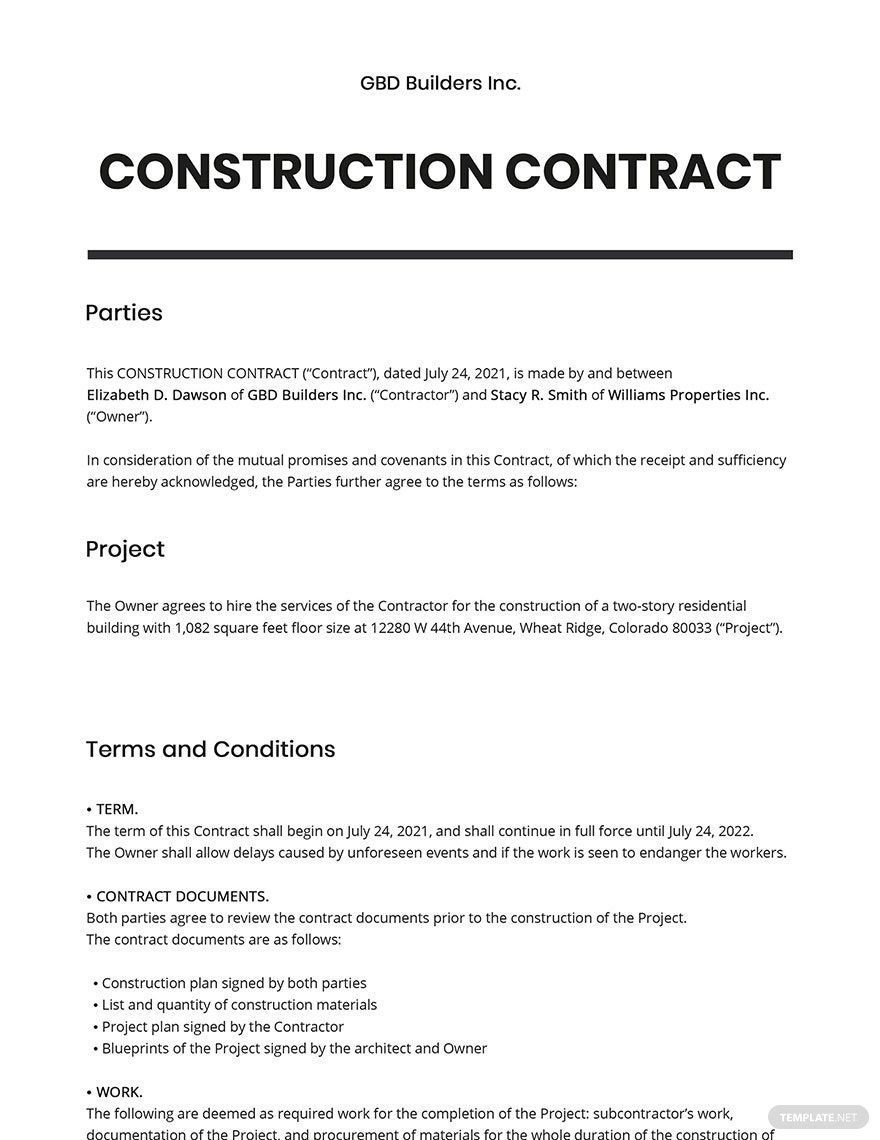 Small Construction Contract Template