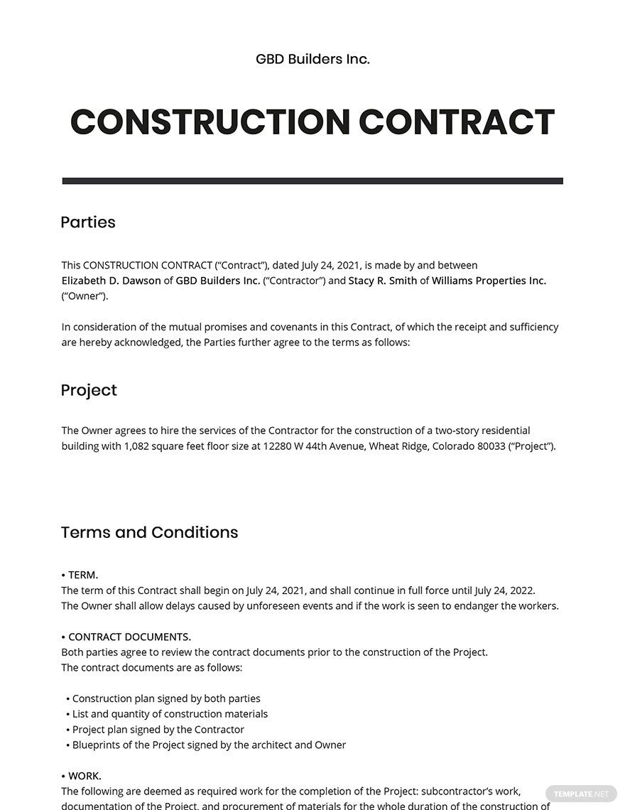 Swimming Pool Construction Contract Template Google Docs Word Apple 
