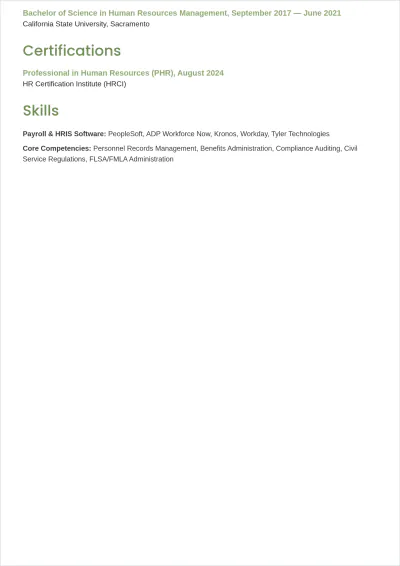 Free HR Technician ATS Resume Template, AI Resume Builder