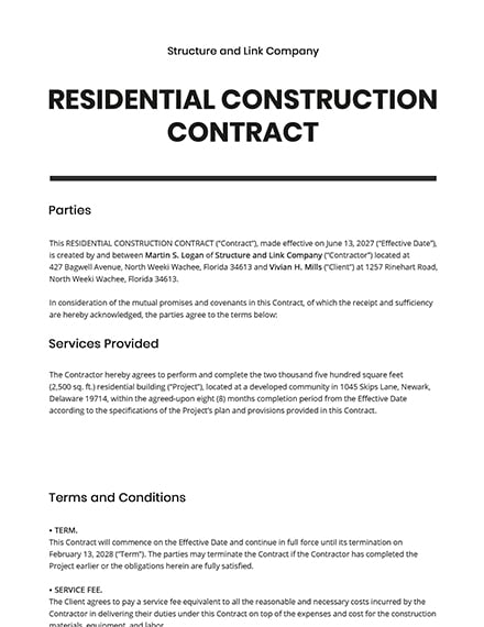 Residential Construction Contract