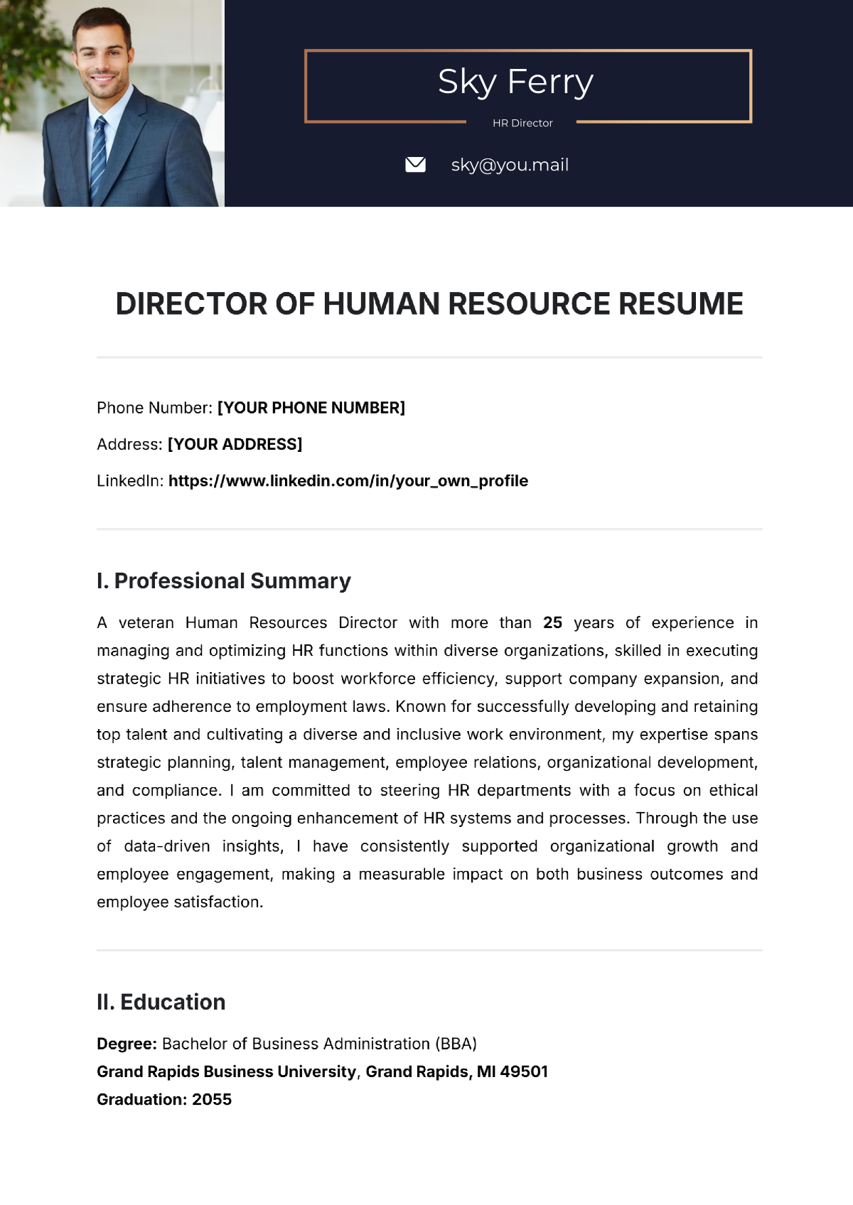 Director of Human Resources Resume Template - Edit Online & Download