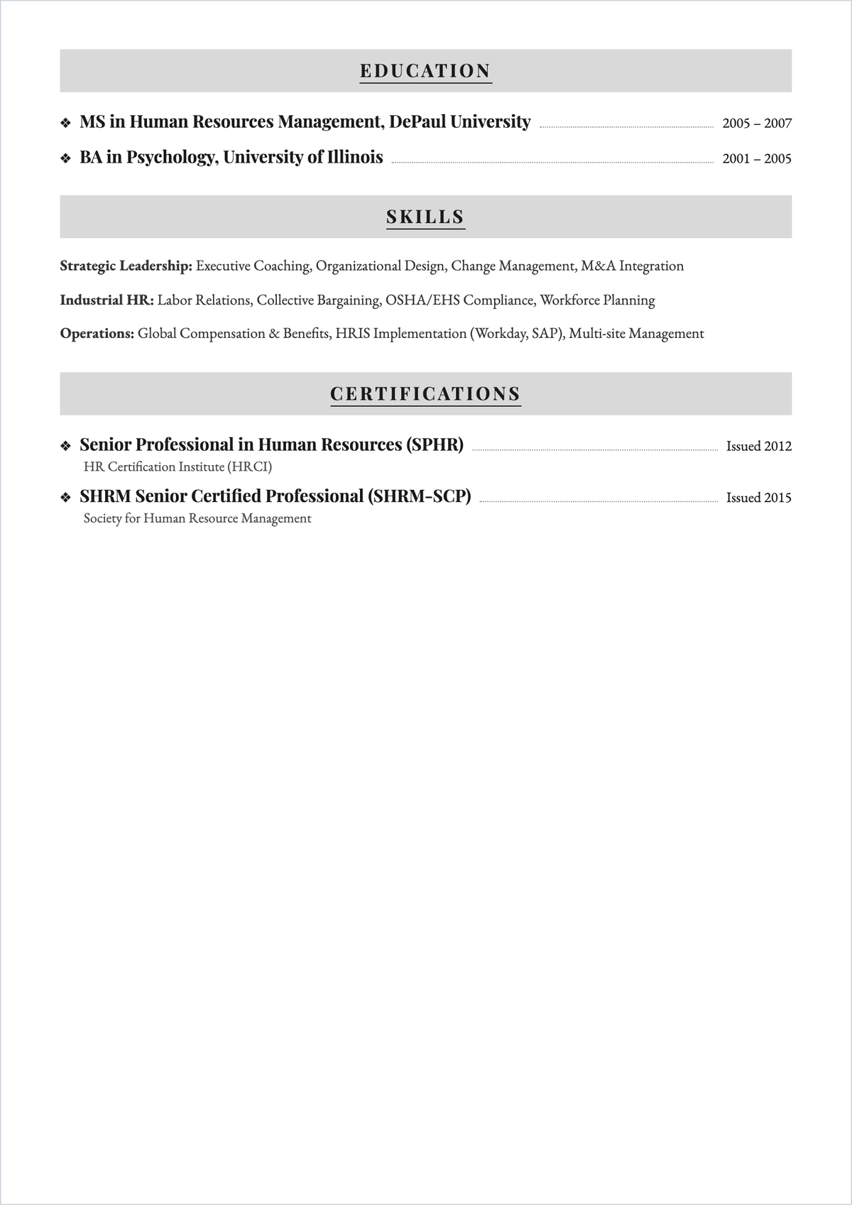 Free Director of Human Resources ATS Resume Template