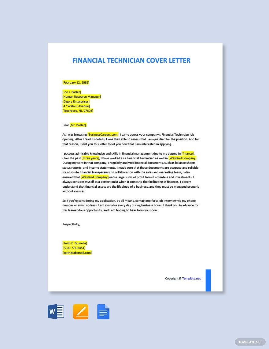 Financial Technician Cover Letter