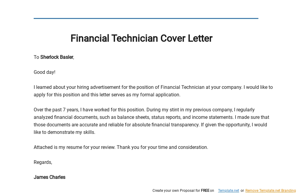 Free Financial Technician Cover Letter Template.jpe