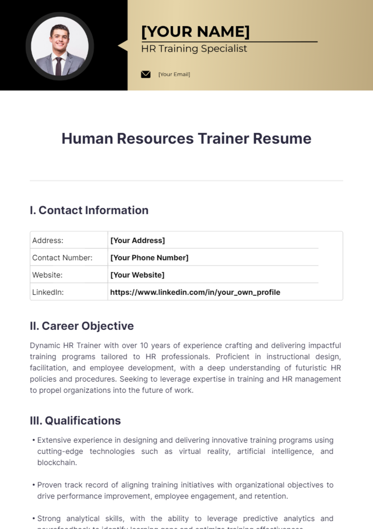 Human Resources Trainer Resume - Edit Online & Download Example ...