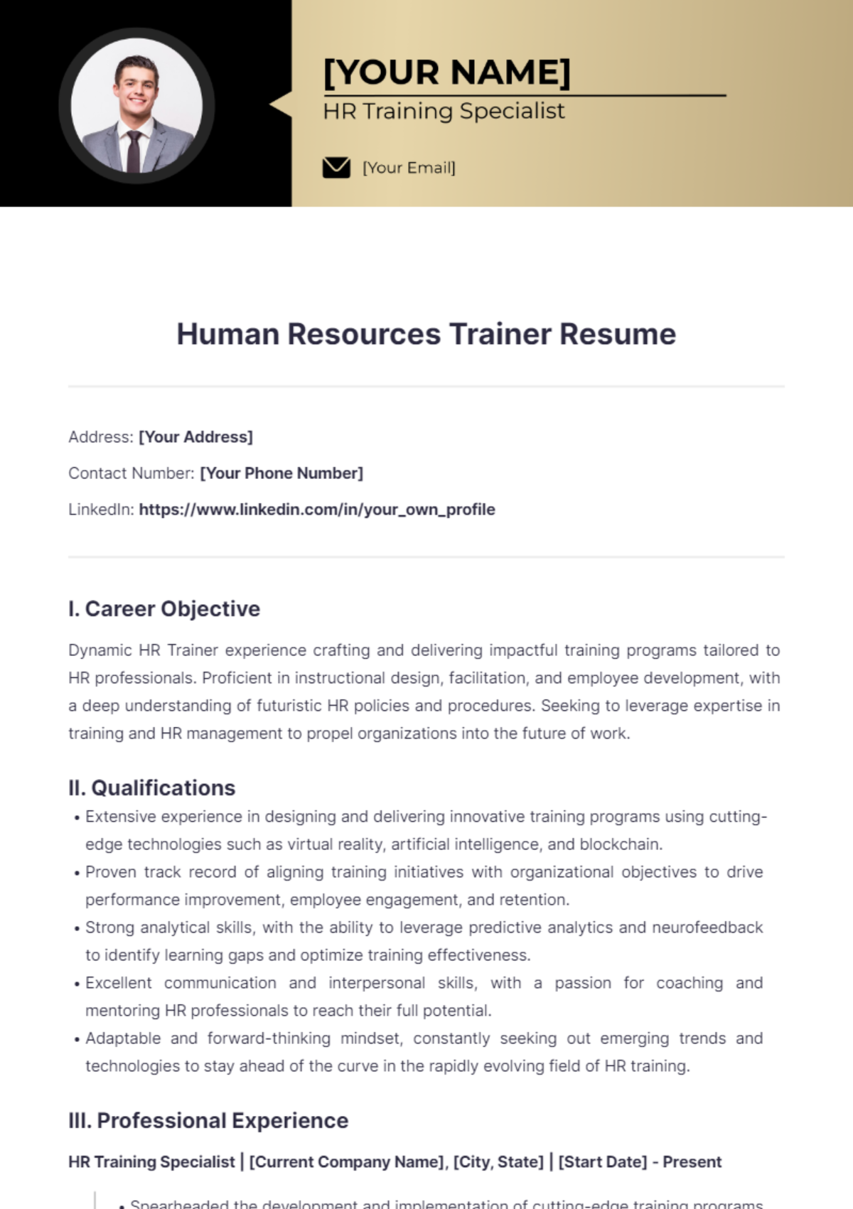 Human Resources Trainer Resume - Edit Online & Download