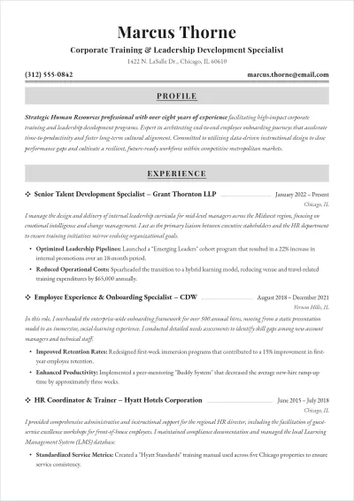 Free Human Resources Trainer ATS Resume Template, AI Resume Builder