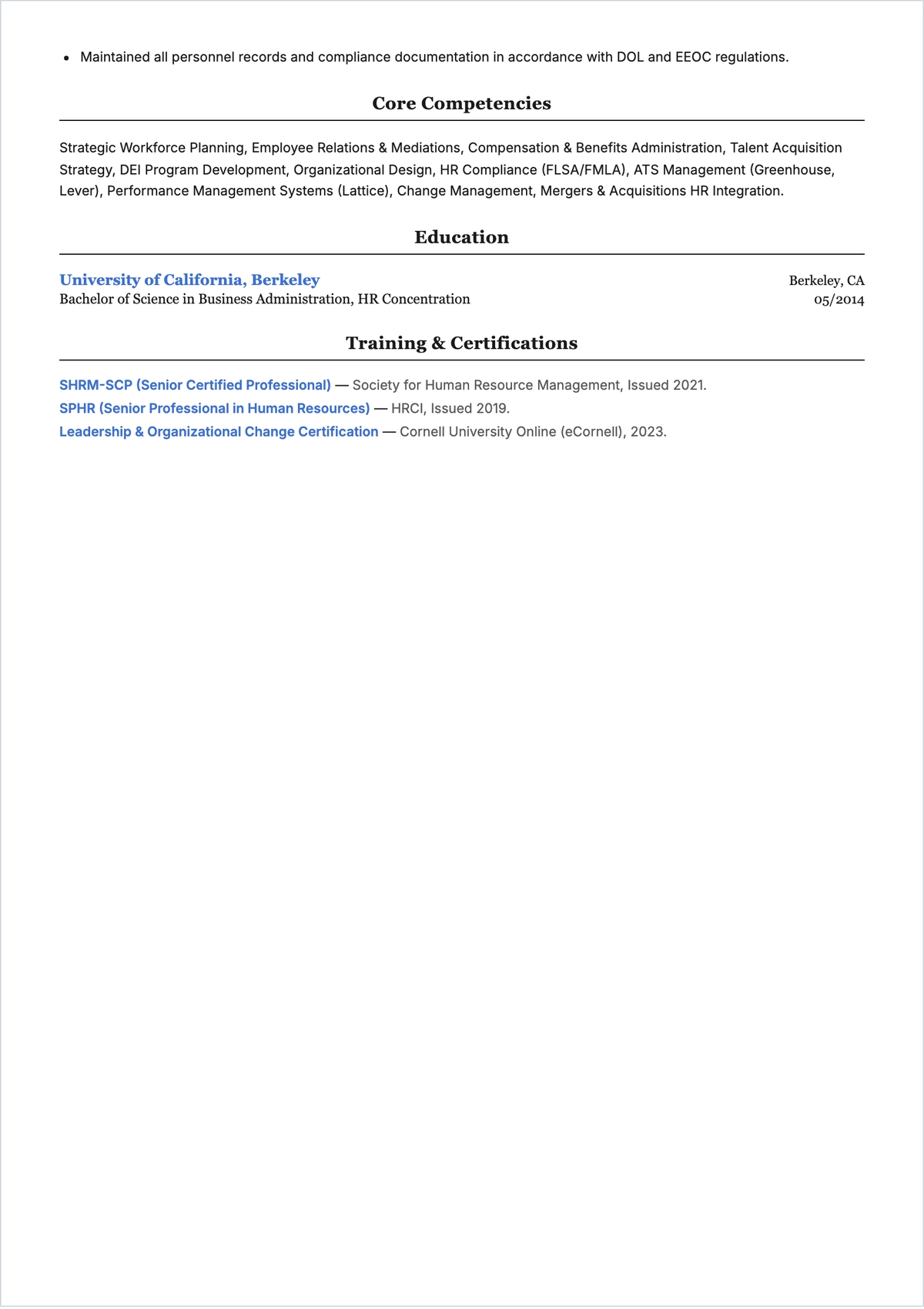 Free HR ATS Resume Template, AI Resume Builder