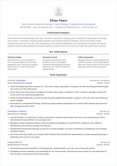 Free HR ATS Resume Template, AI Resume Builder
