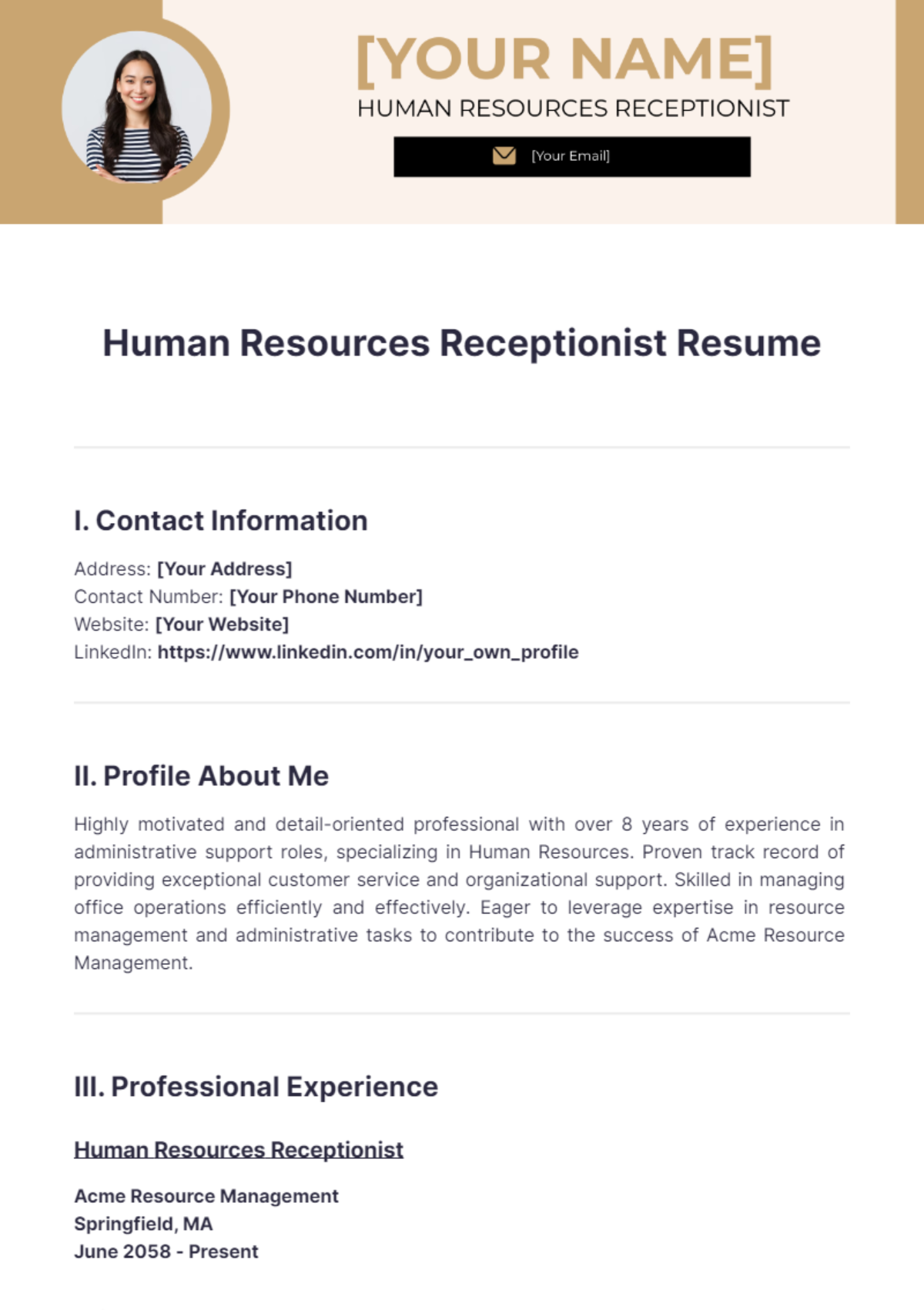 Human Resources Receptionist Resume - Edit Online & Download