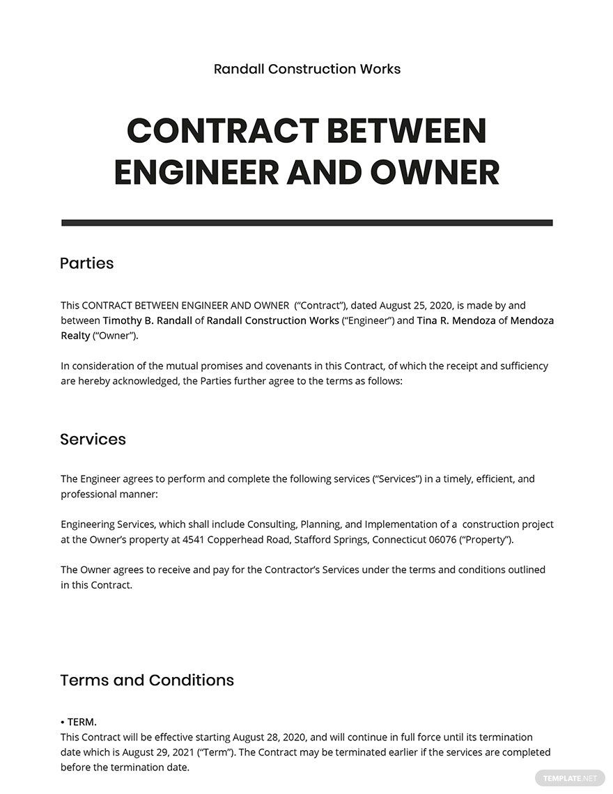 Contract between Engineer and Owner Template
