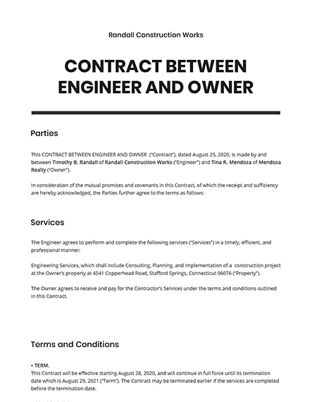 template contract owner engineer between financing