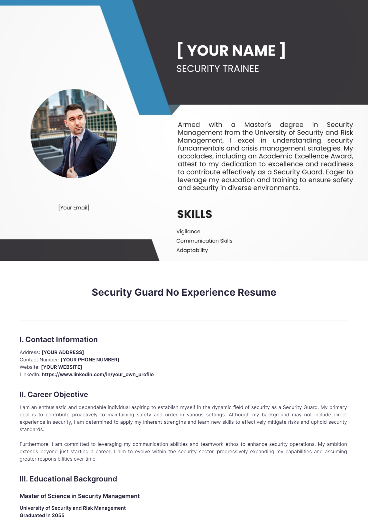 Security Guard No Experience Resume - Edit Online & Download