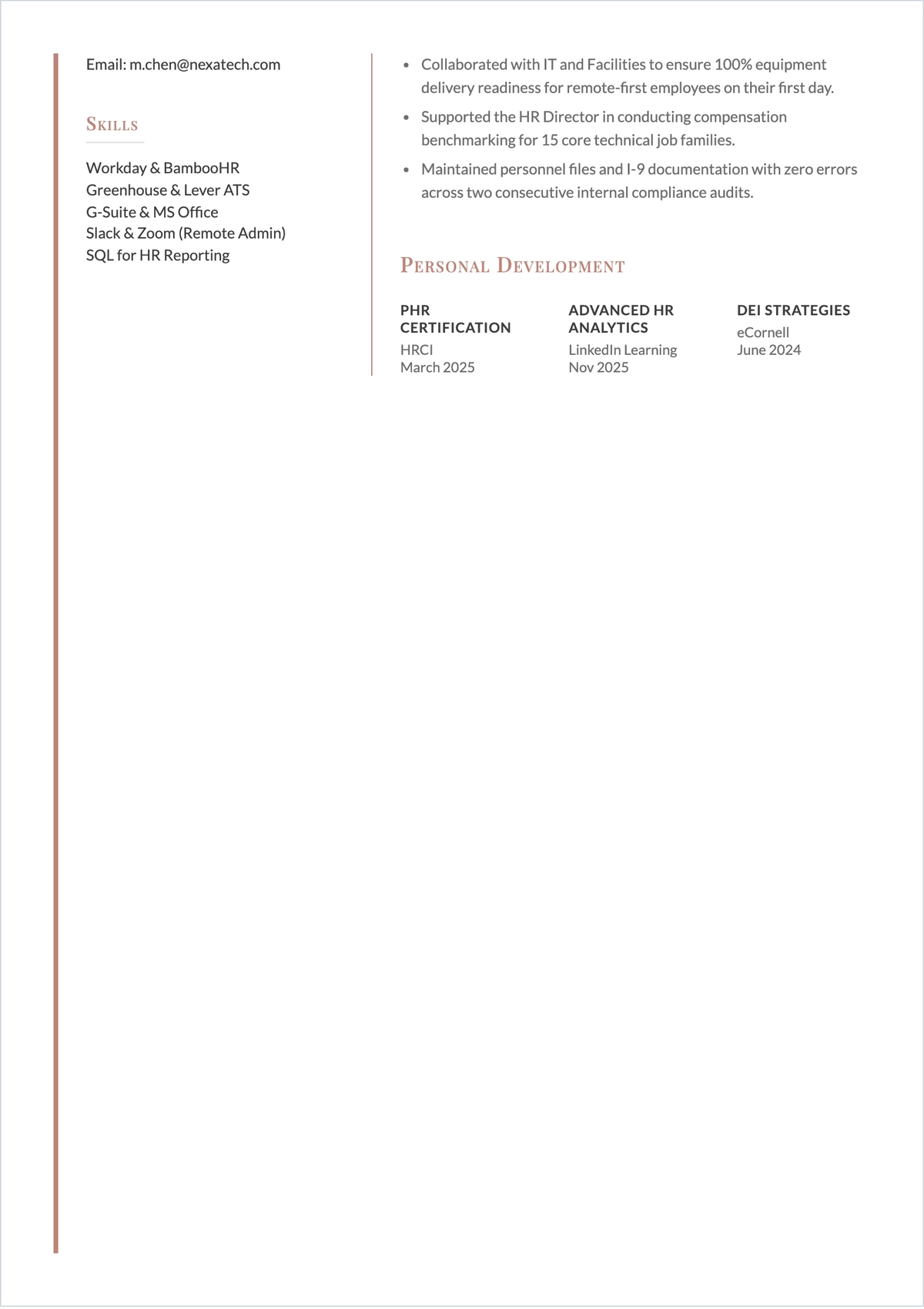 Free Human Resources Coordinator ATS Resume Template