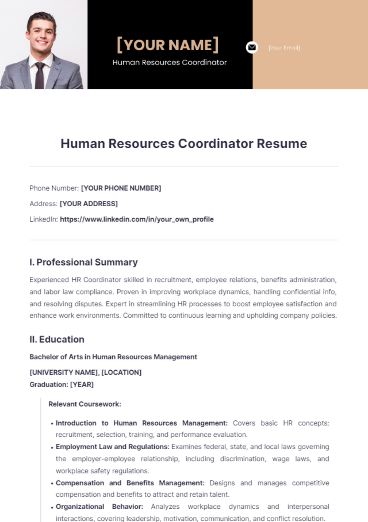 Human Resources Coordinator Resume - Edit Online & Download