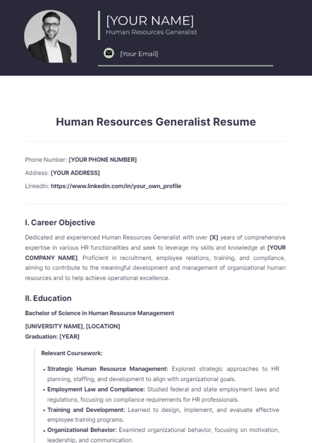 Human Resources Generalist Resume - Edit Online & Download