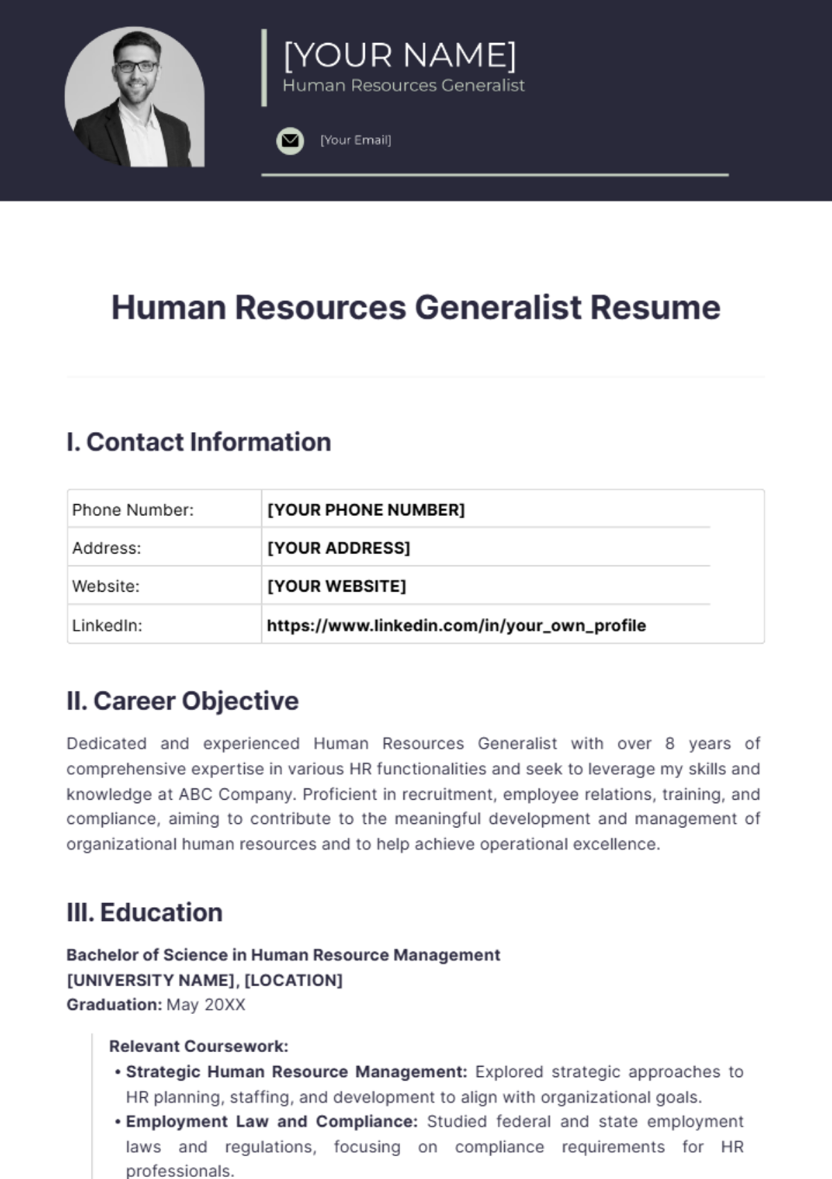 Human Resources Generalist Resume - Edit Online & Download Example ...