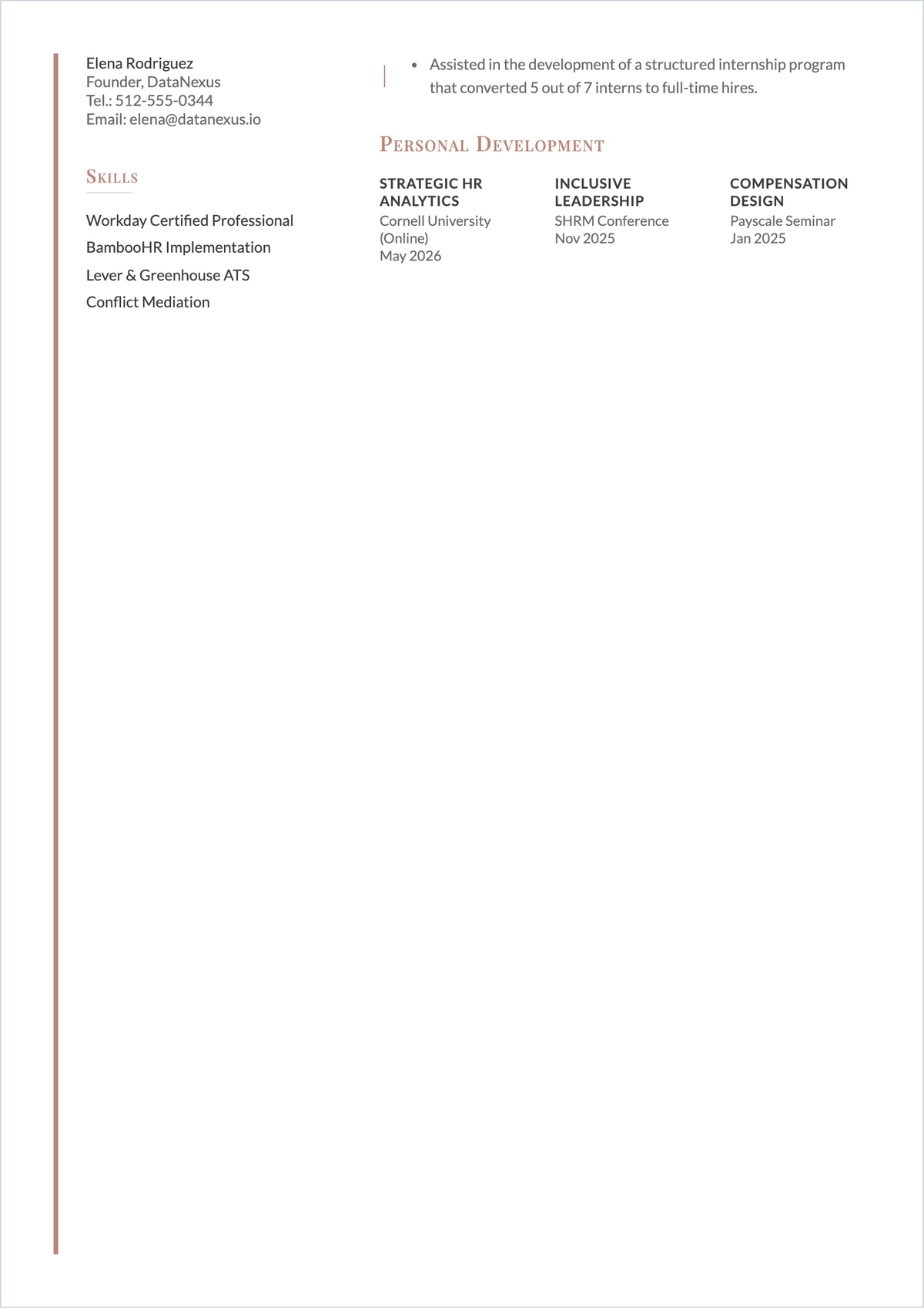 Free Human Resources Representative ATS Resume Template