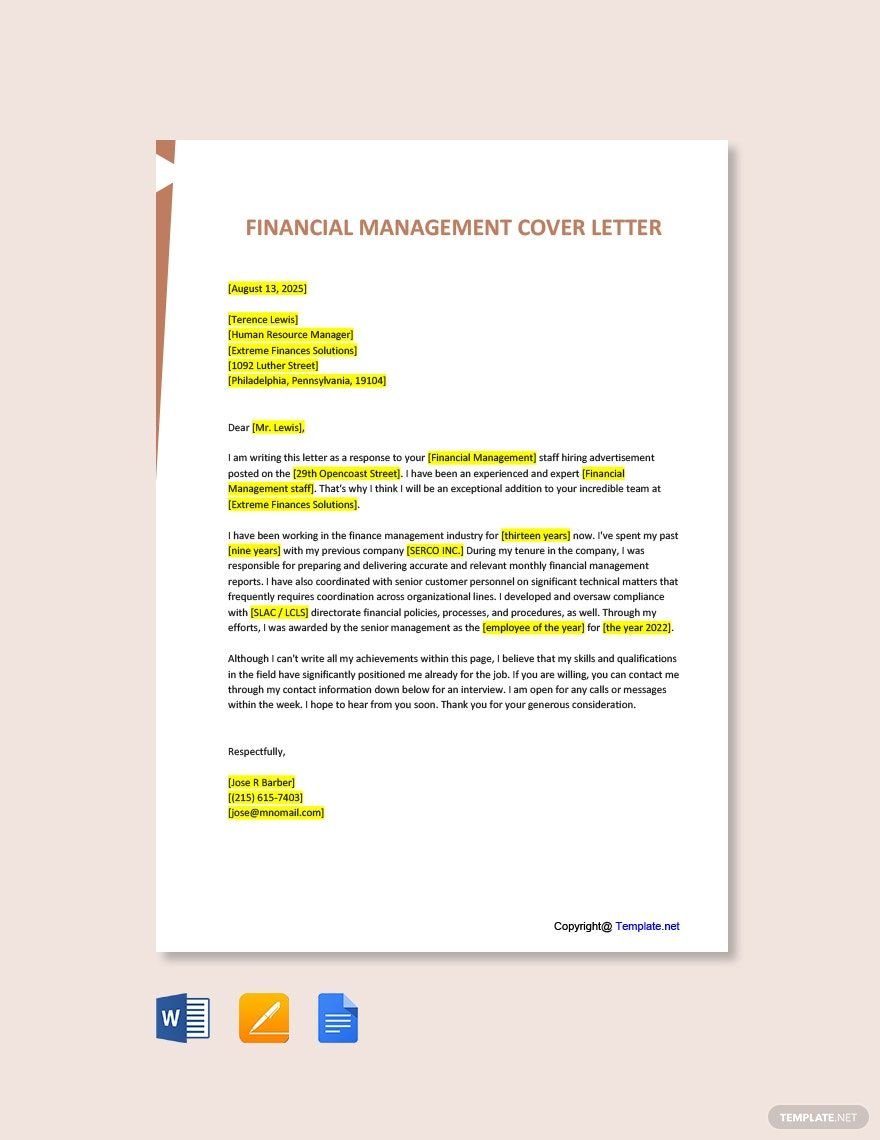 Financial Management Cover Letter