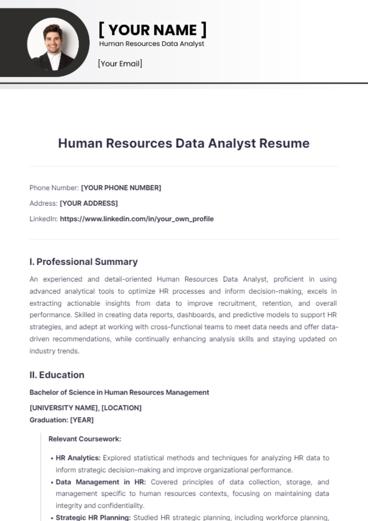 Human Resources Data Analyst Resume - Edit Online & Download