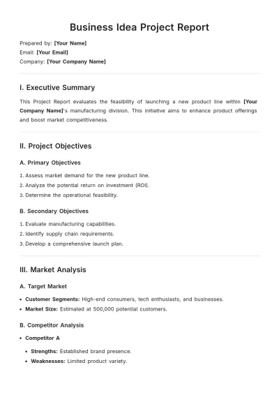 Free Business Idea Project Report Template to Edit Online