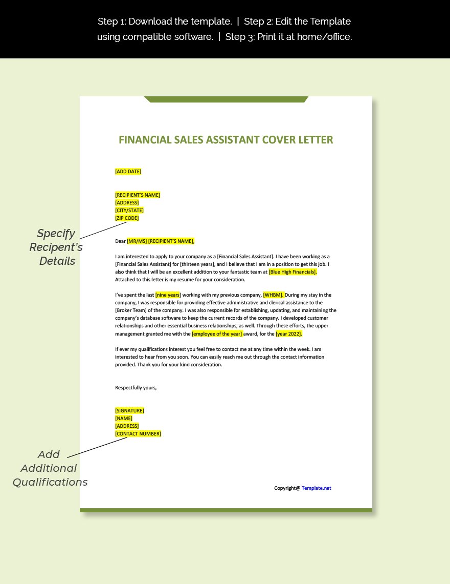 Financial Sales Assistant Cover Letter