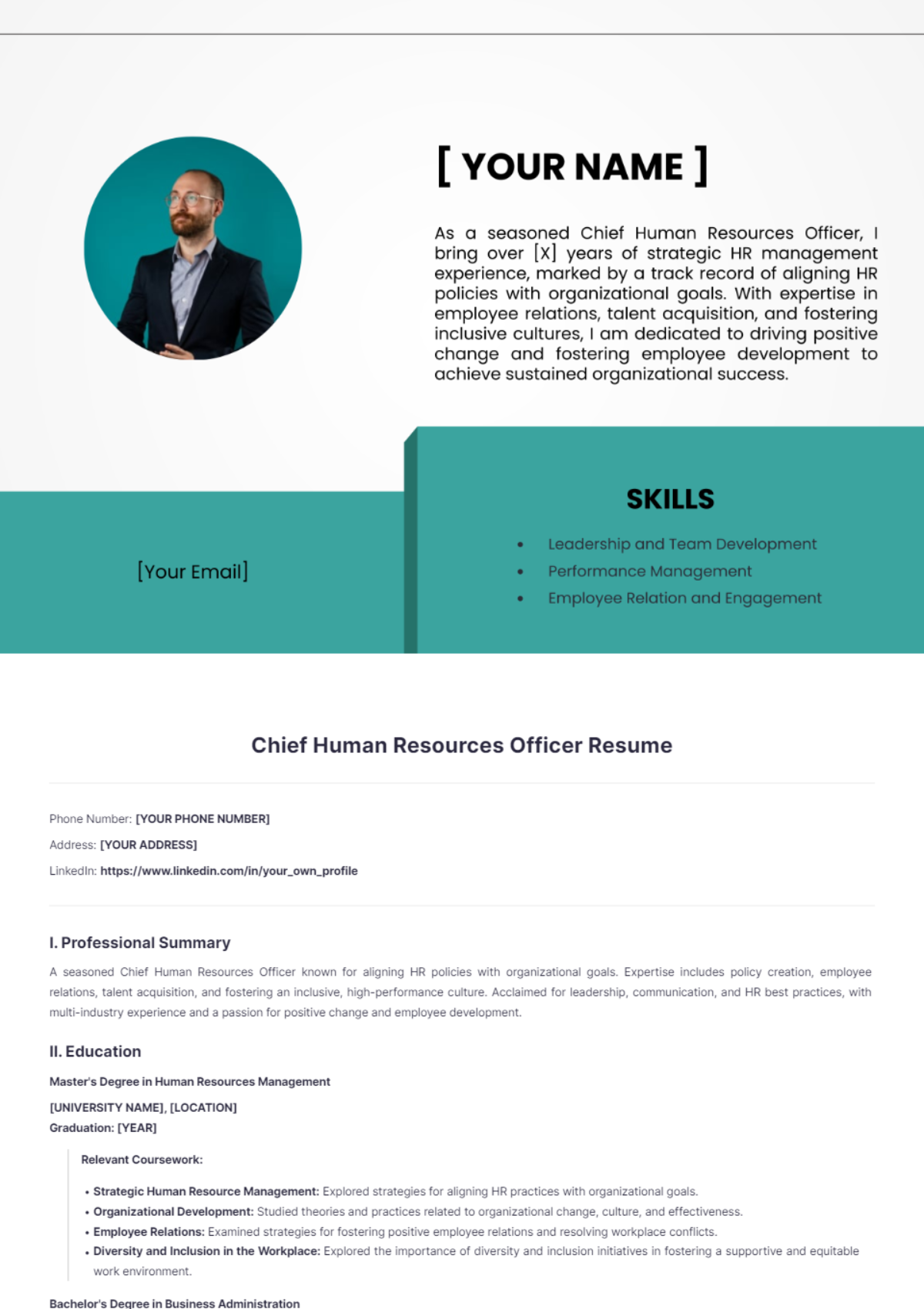 Chief Human Resources Officer Resume - Edit Online & Download