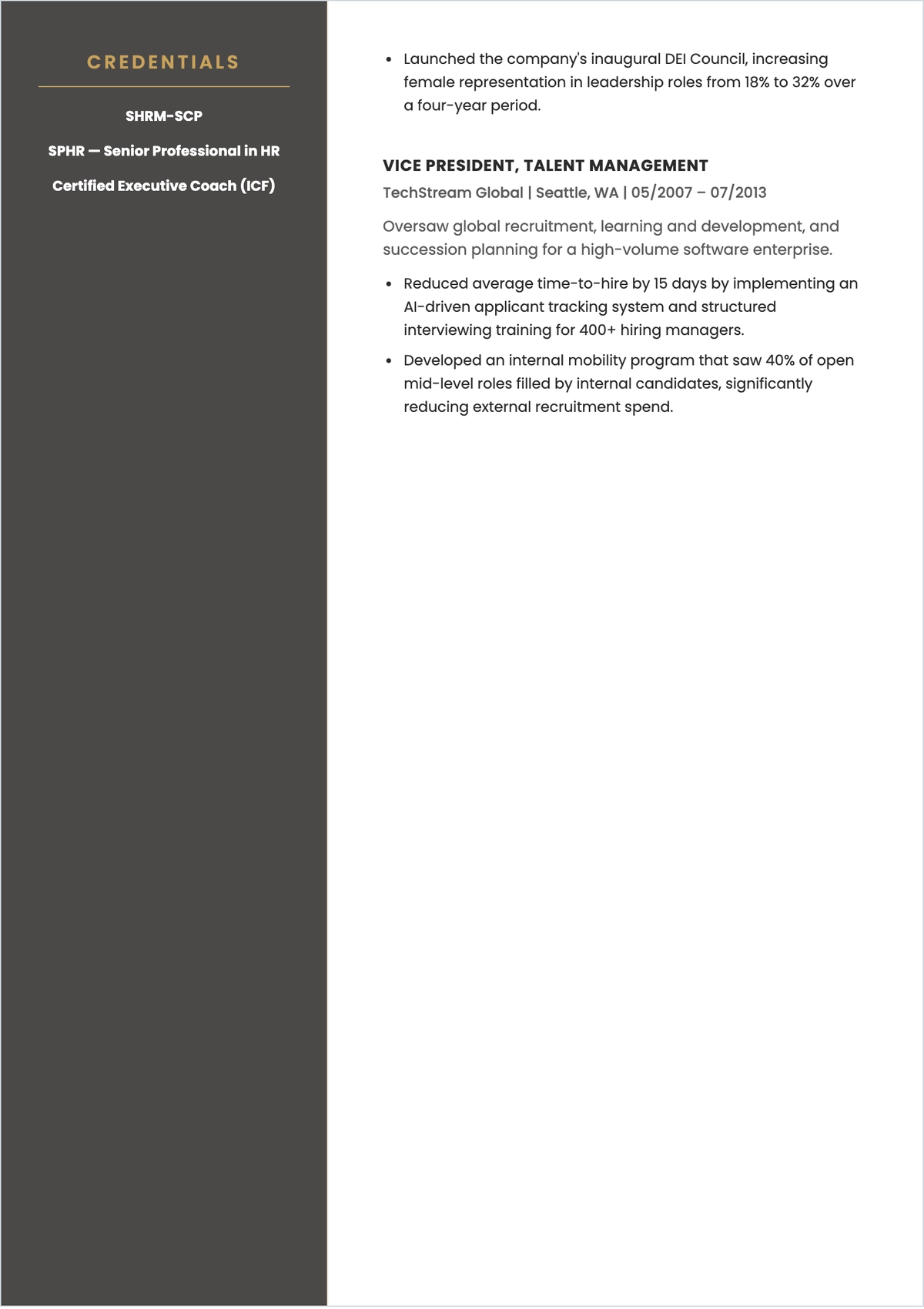 Free Chief Human Resources Officer ATS Resume Template