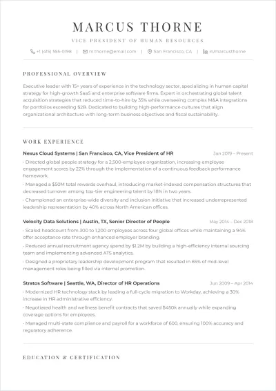 Free Vice President Human Resources ATS Resume Template