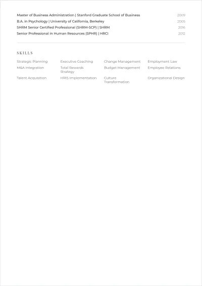 Free Vice President Human Resources ATS Resume Template