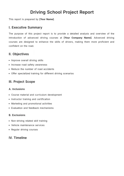 Free Driving School Project Report Template to Edit Online