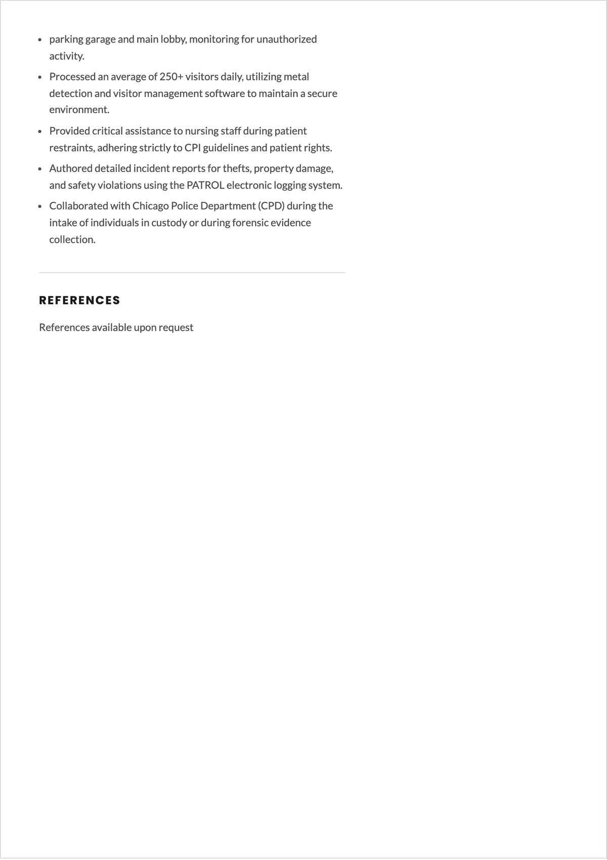 Free Hospital Security Guard ATS Resume Template, AI Resume Builder