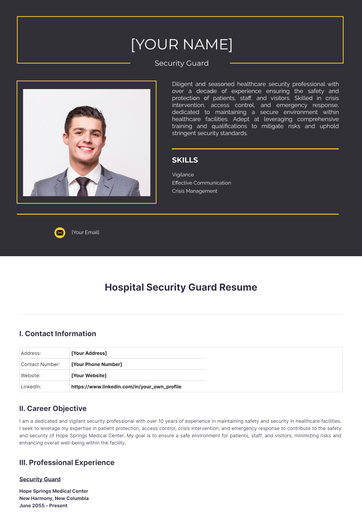 Hospital Security Guard Resume - Edit Online & Download