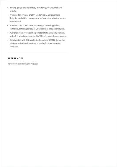 Free Hospital Security Guard ATS Resume Template, AI Resume Builder