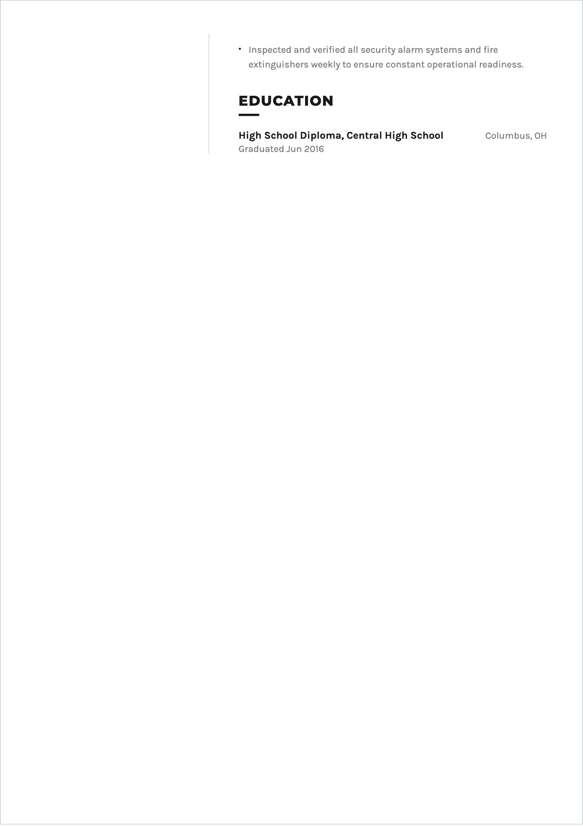 Free Unarmed Security Guard ATS Resume Template, AI Resume Builder