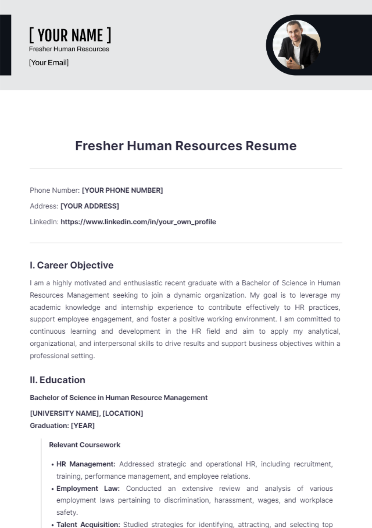 Fresher Human Resources Resume - Edit Online & Download